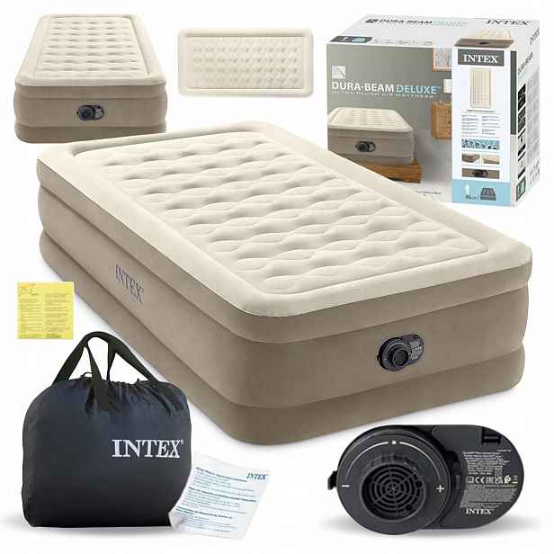 Nafukovací Matrace Intex s pumpou 191x99x46 jednolůžko, vysoká, hnědá