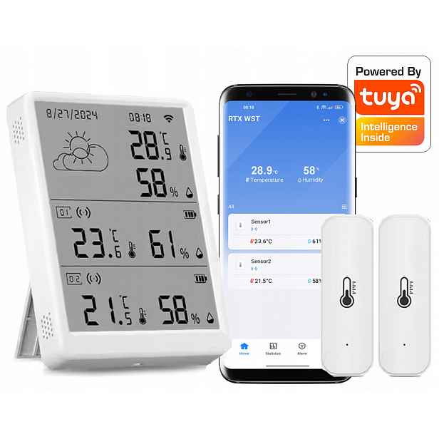 Stanice počasí 2x senzor teploty a vlhkosti LCD WiFi Tuya