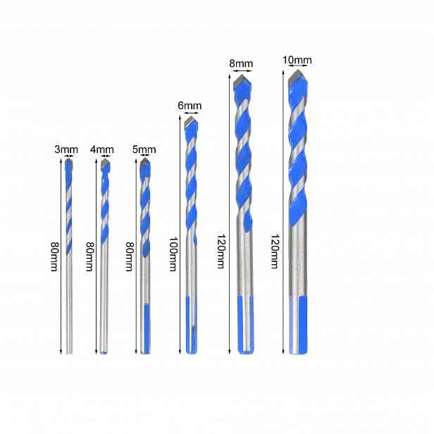 Vrták do keramického skla 6 Ks 3mm-10mm