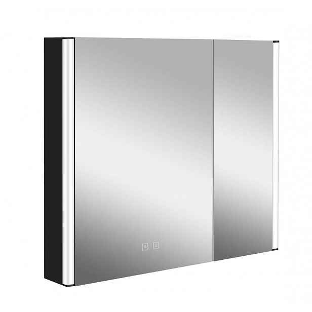 kielle Arkas I - Zrcadlová skříňka s LED osvětlením, vyhříváním a USB portem, 80x70x13 cm, matná černá 50111814