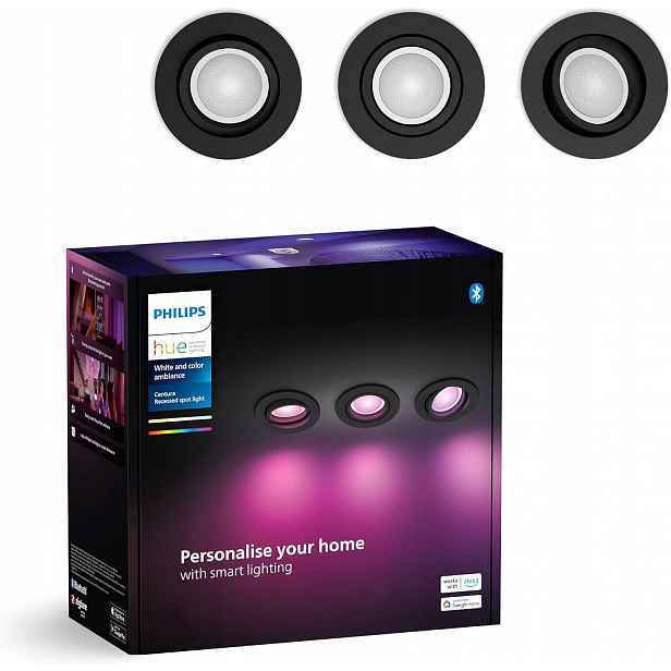 Led podomítkové svítidlo Rgb černé Smart Zigbee Centura Philips Hue 3 ks