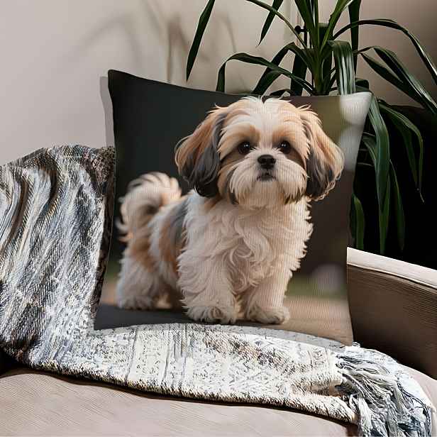 TEMU 1 ks Roztomilý povlak na polštář s potiskem Shih Tzu, rozkošný povlak na polštář s domácího mazlíčka, zapínání na zip, lze prát v pračce, vhodný