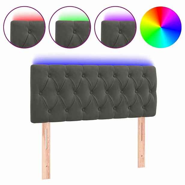 vidaXL Čelo postele s LED tmavě šedé 100 x 7 x 78/88 cm samet