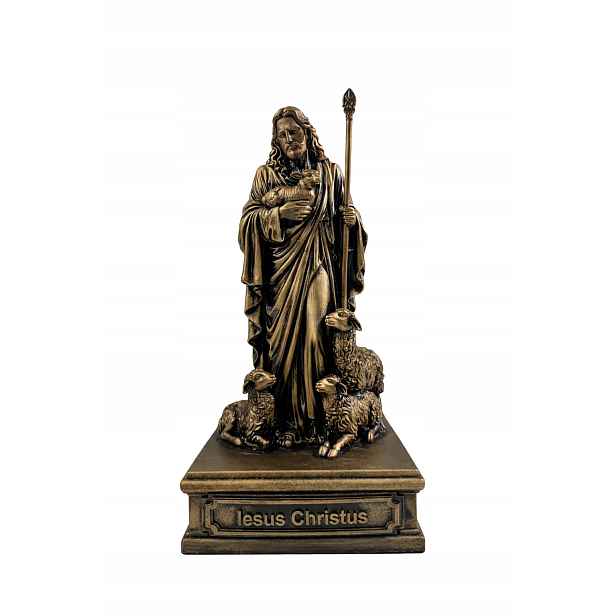 Ježíš Kristus s beránky – bronzová soška z polystonu 24 cm, figurka