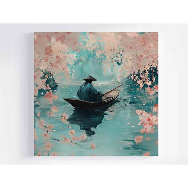 Obraz Na Plátně Canvas Asie Japonsko Višeň Květiny Loď Voda Odraz 50x50