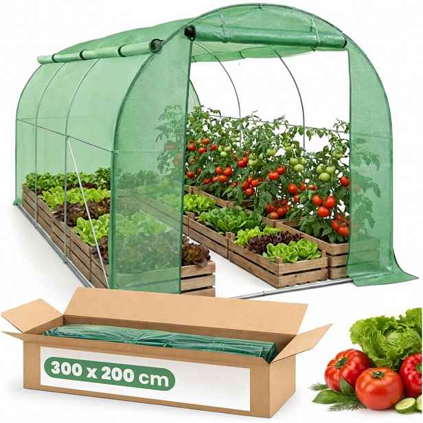 Zahradní foliovník s rolovacími bočnicemi 200x300x200 cm LUMPAN - zelený