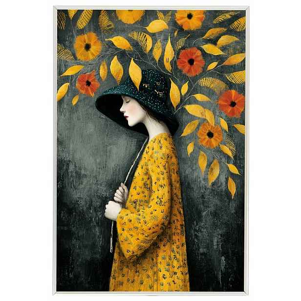 Plakát Rámeček Hliníková Grafika Portrét Žena Podzim Květy Listy 40x60