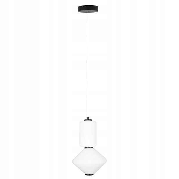 Závěsná Led lampa černá 2 skleněné bílé geometrické stínítka 3000K Maxlight