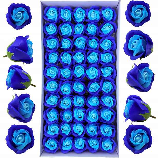 50 x Mýdlové růže tmavě modro-modré Hlavičky mýdlových květů pro flowerboxy