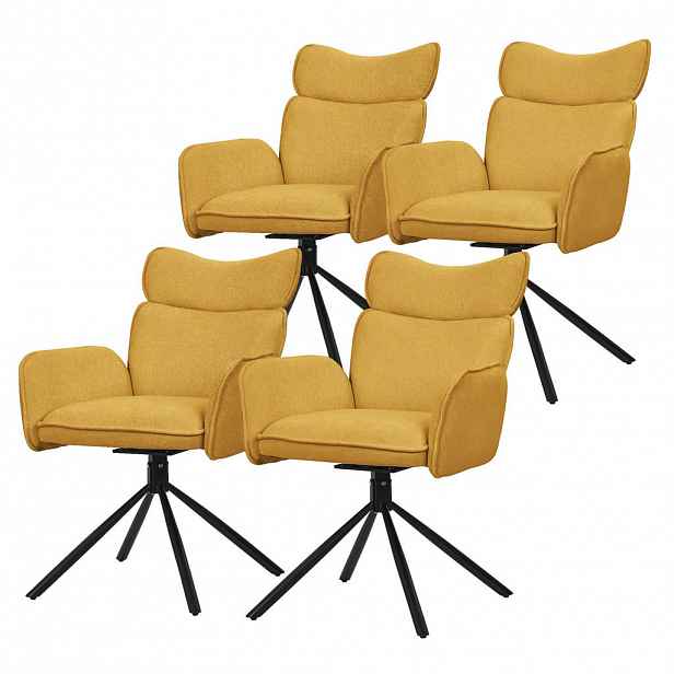 ML-DESIGN JÍDELNÍ ŽIDLE, sada 4 ks, otočné, hořčičná barva, s látkovým potahem