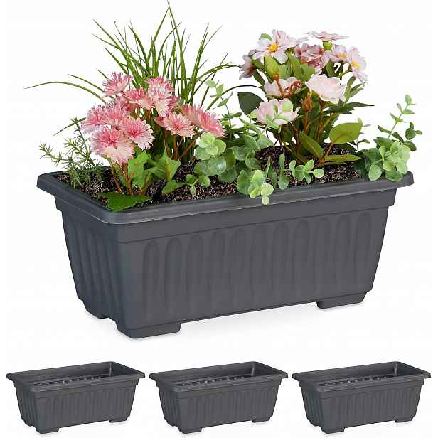 Obdélníkové Květináče 34 CM Antracit 4 Kusy