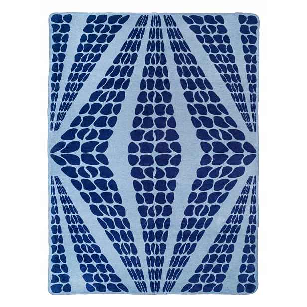 Bavlněno-akrylová deka 150x200 tmavě modrá s geometrickými liliemi