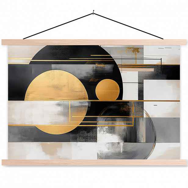 MuchoWow PLAKÁT S MAGNETICKOU LIŠTOU Abstraktní - Zlato - Stříbro - Tvary - Estetické - Moderní 90x60 cm