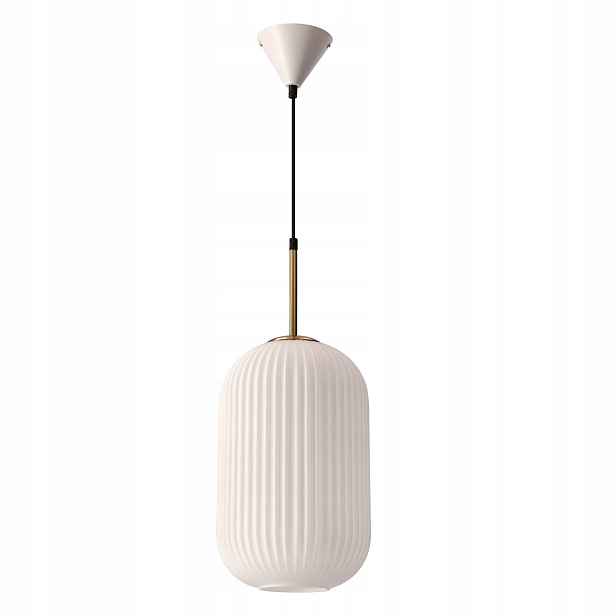 Závěsná lampa Candellux Bílá se zlatou vložkou do obývacího pokoje, skleněné stínítko E27