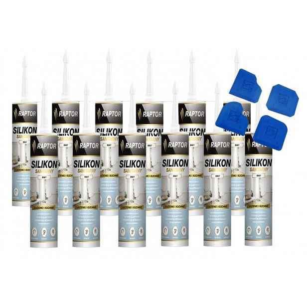 12 x sanitární silikon bílý odolný proti plísním, vodotěsný 4 gumové kostky