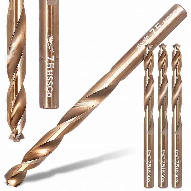 3x Kobaltové Kovové vrtáky 7,5 mm z nerezové oceli, litina Hss-g Milwauk R6