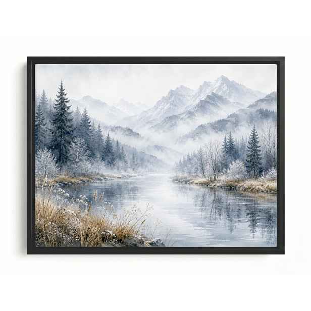 Obraz Rám Americká Krajina Hory Les Stromy Řeka Zima Mráz Námraza 80x60