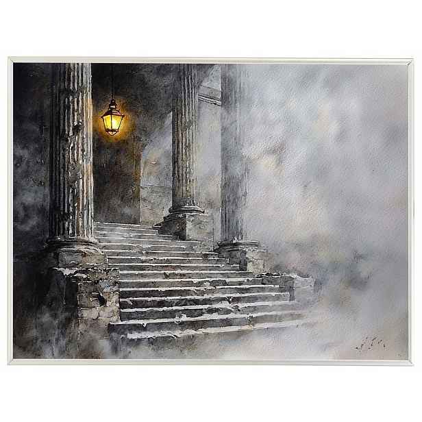 Plakát Rámeček Hliníkový Dům Dvůr Schody Dveře Mlha Tajemství Horor 80x60