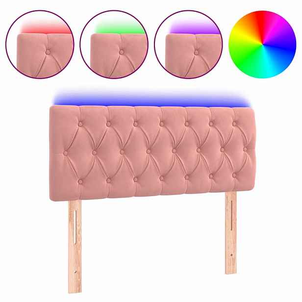vidaXL Čelo postele s LED růžové 100 x 7 x 78/88 cm samet