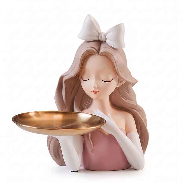 Dámská Figurka S Podnosem, Dekorativní Organizér Na Šperky, Růžová, Pro Domácnost, 28 CM