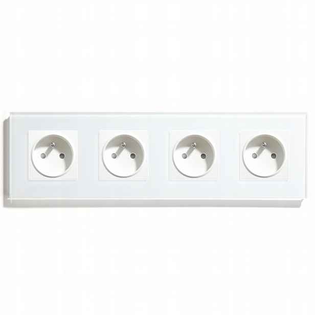 Elektrická Skleněná Zásuvka Čtyřnásobná Kontakt 16A Zásuvka 230V Rámeček 298 mm