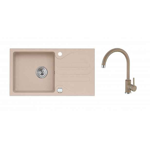 Alveus - Set dřezu Galapagos 30 a baterie Kati, s ovládáním odpadu, beige SETA25990