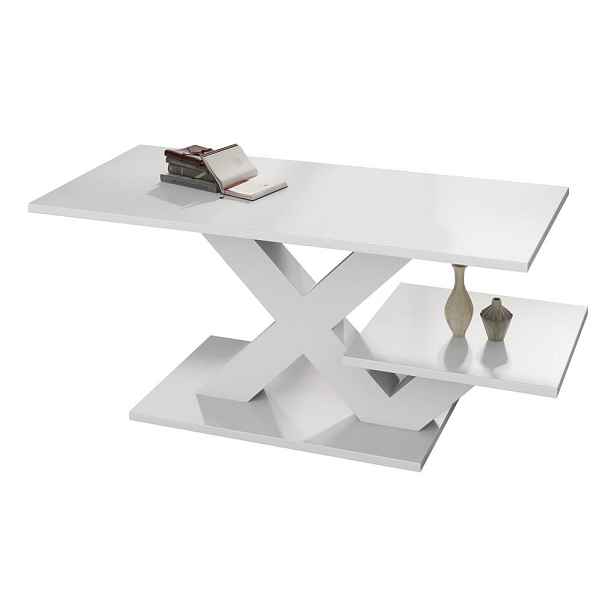EVRYAE KONFERENČNÍ STOLEK s dvojitou pracovní deskou a nohami stolu ve tvaru X MDF Bílá 100/48/45 cm