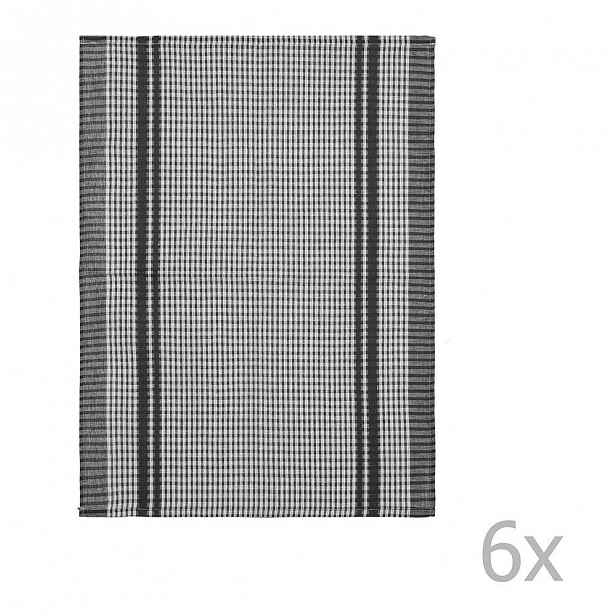 Sada 6 černých bavlněných utěrek Tiseco Home Studio Waffle, 50 x 70 cm