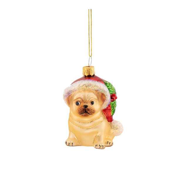 Skleněná vánoční ozdoba 6 cm Festive Pug – Sass & Belle