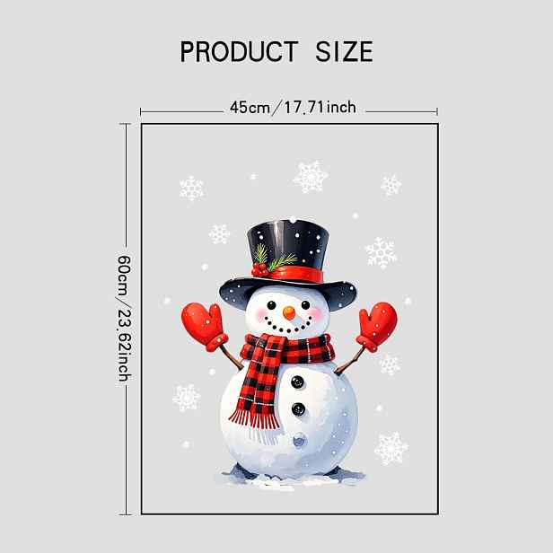 TEMU 1 ks x 60 cm Vánoční okenní nálepka, statická samolepka, vánoční sněhulák, bílá sněhová vločka, vánoční klobouk, skleněná nálepka, vhodná pro