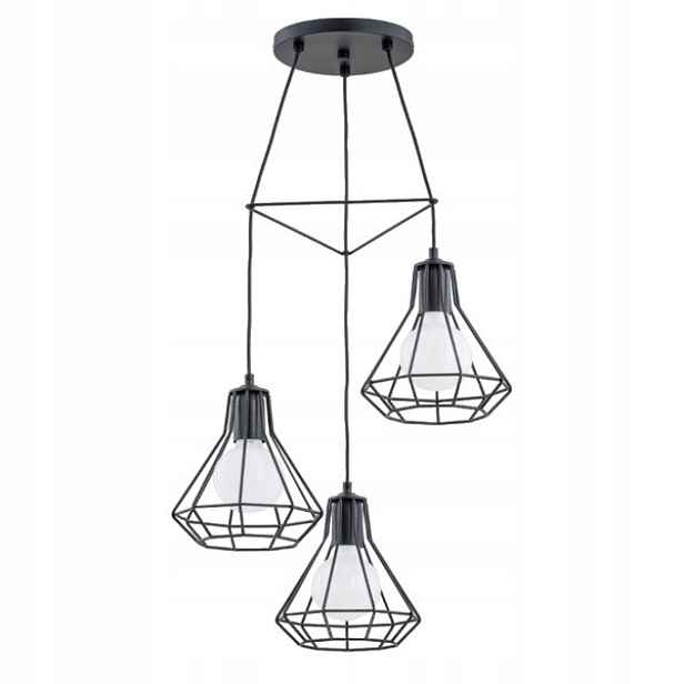 Závěsná lampa loft černá trojitá kovová drátěná stínidla do obývacího pokoje Alfa