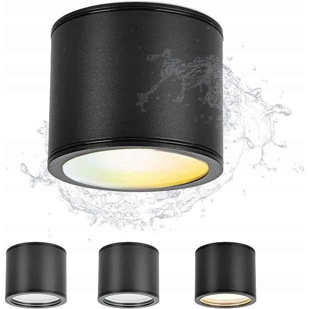 4ks Stropní reflektor černý 6 W IP44 Černý 520LM 3 Barvy 230V Hliník