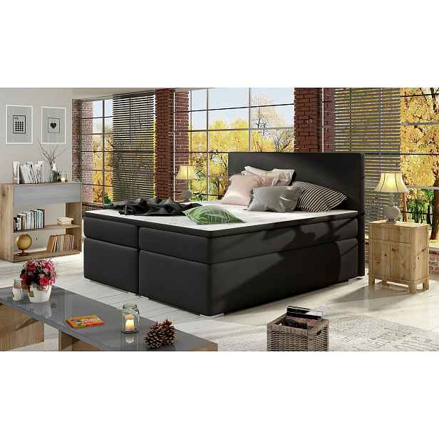 Boxspringová postel 140x200 GALENO - černá eko kůže
