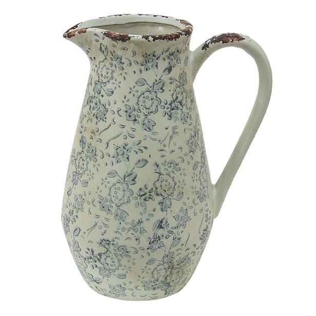 Dekorativní béžový keramický džbán se šedými květy Alana M - 20*14*25 cm Clayre & Eef