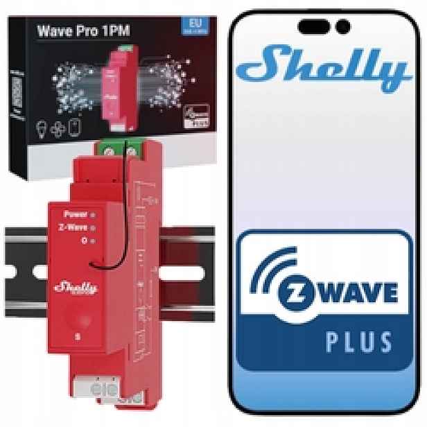 Shelly Wave Pro 1PM Z-Wave Din 16A Měření energie