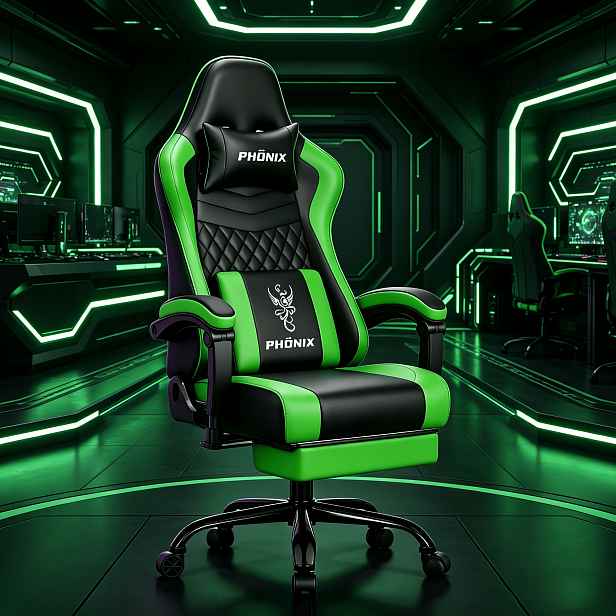 TEMU Gaming židle Gronfont s podnožkou, Ergonomická herní židle, Herní židle s nastavitelným bederním polštářem, Opěrka hlavy, Výškově nastavitelná a