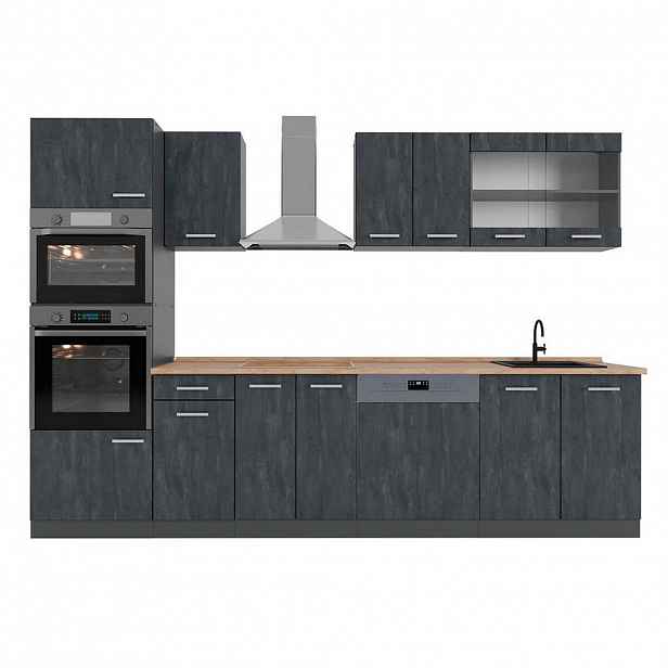Vicco KUCHYŇSKÝ KOUT R-Line Černý beton 300 cm PD Dub