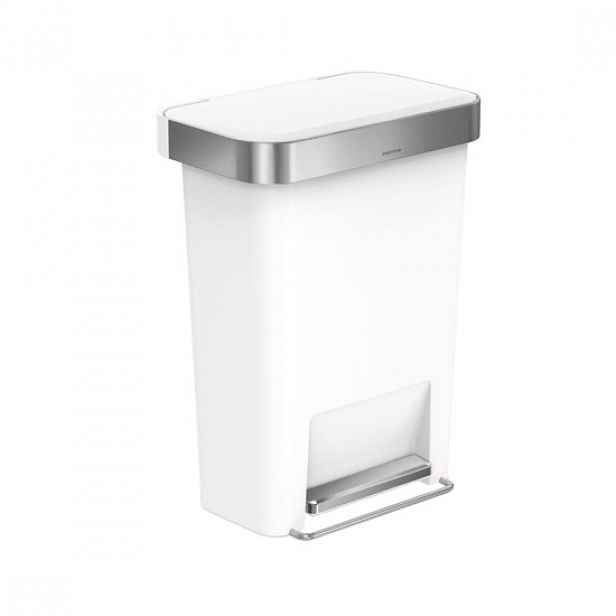 Šlapací odpadkový koš, 45 L, plast, Bílá - simplehuman