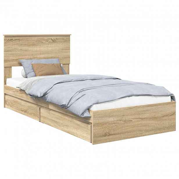 vidaXL Postel s úložným prostorem se zásuvkou Sonoma dub 90 x 190 cm