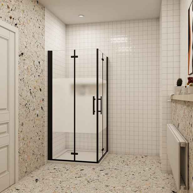 Sprchový kout MELODY BLACK LINE R876, 80x76 se zalamovacími dveřmi včetně sprchové vaničky z litého mramoru