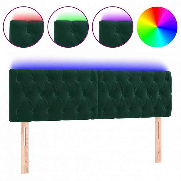 vidaXL Čelo postele s LED tmavě zelené 144 x 7 x 78/88 cm samet