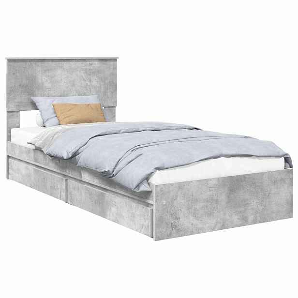 vidaXL Postel s úložným prostorem s čelo Betonově šedá 90 x 190 cm