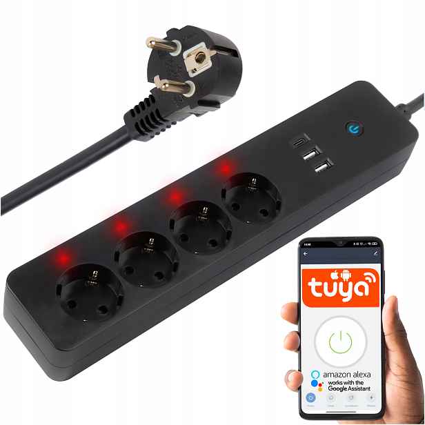 Inteligentní Síťový Prodlužovací Kabel Zásuvková Lišta 1,5 m Černá Usb Wifi