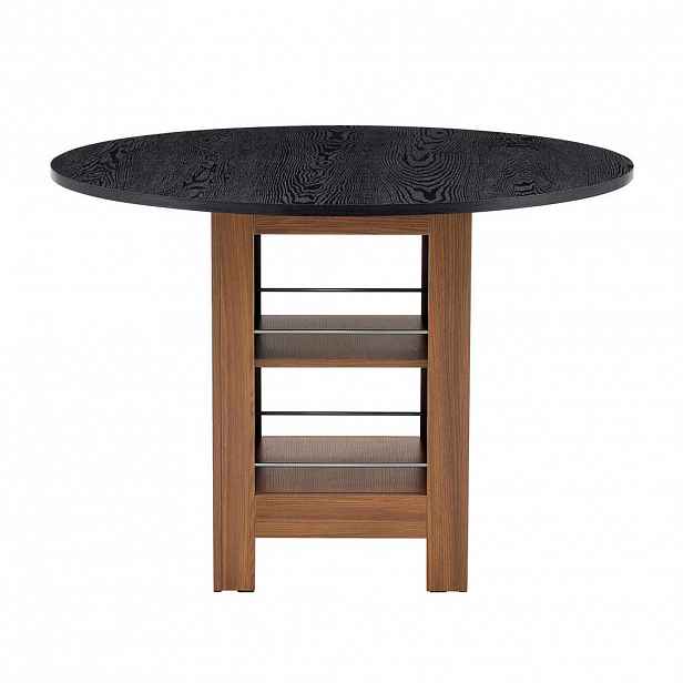 Modfu JÍDELNÍ stůl z MDF 100x100x76 cm ořechová/černá s úložnými policemi a odolnou deskou