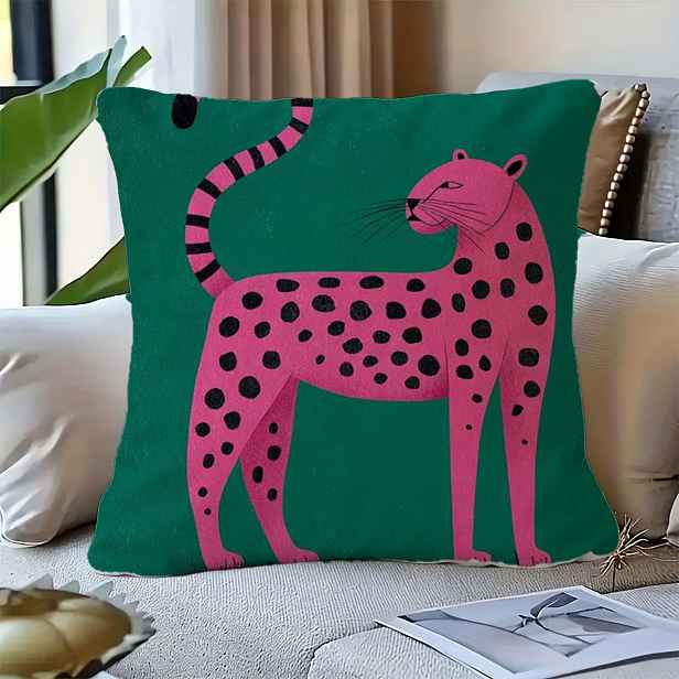 TEMU 1 ks, Ins Dopamine Růžová Leopardí Povlak na Polštář Vysoká Syntéza Kontrastu Design Energetická Dekorace Ložnice Obývací Pokoj Oboustranný