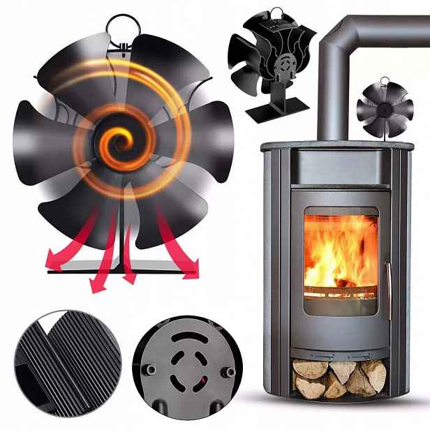 Termoelektrický Krbový Ventilátor Napájený Teplem Bez Proudu, Černý
