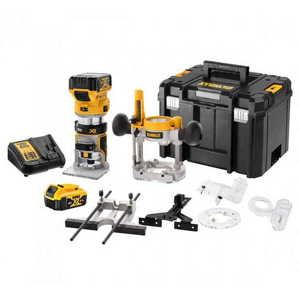 DeWALT - 18V AKU kombinovaná frézka 8 mm, 2x aku 5,0 Ah XR, nabíječka DCW604P2