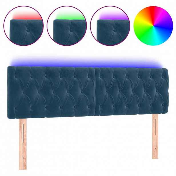 vidaXL Čelo postele s LED tmavě modré 144 x 7 x 78/88 cm samet