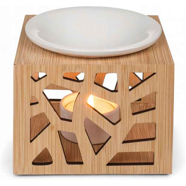 Vonná lampa ze dřeva s keramickou mísou na vosk nebo oleje