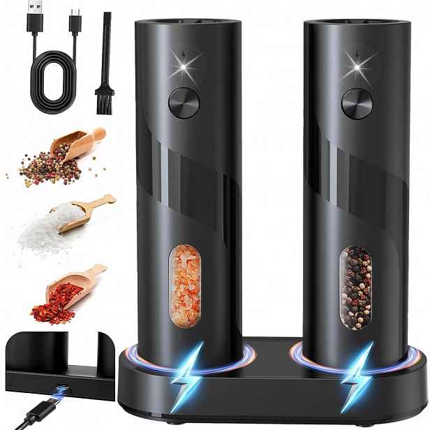 Elektrický Mlýnek Na Pepř, Sůl A Koření, Sada 2 Kusů S Nabíjecí Základnou
